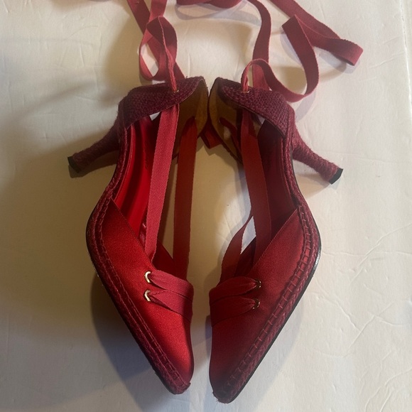Manolo Blahnik Castaner espadrille high heeled Red burgundy Shoes made in Spain - Picture 7 of 16